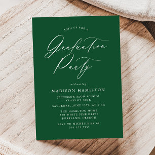 Invitación Elegante Caligrafía Partido de Graduación Verde