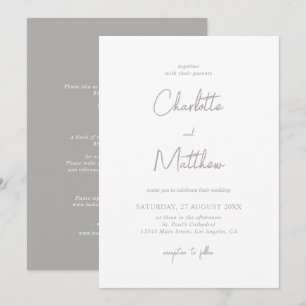 Invitación Elegante caligrafía plateada detalles del Boda tra