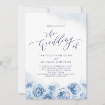 Elegante caligrafía polvoriento boda floral azul