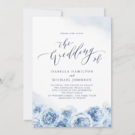 Invitación Elegante caligrafía polvoriento boda floral azul