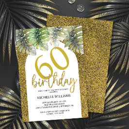 Invitación Elegante caligrafía Purpurina Gold Palm