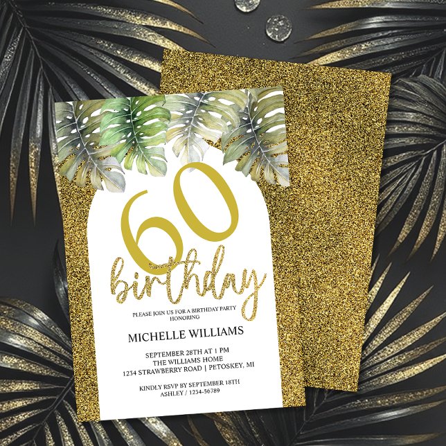 Invitación Elegante caligrafía Purpurina Gold Palm (Subido por el creador)