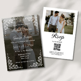 Invitación elegante caligrafía qr código 2 boda de fotografía