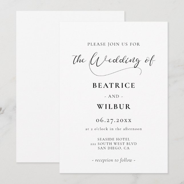 Invitación Elegante caligrafía romántica boda (Anverso / Reverso)