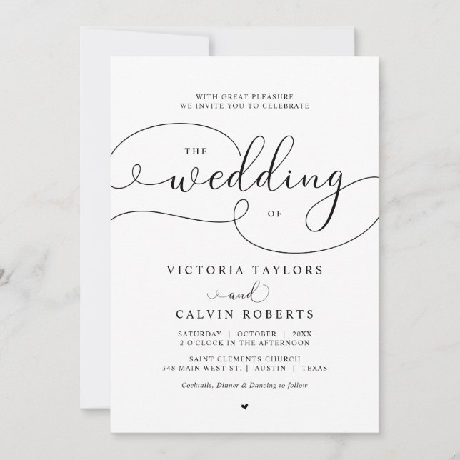 Invitación Elegante caligrafía romántica Boda de guiones Invi (Anverso)