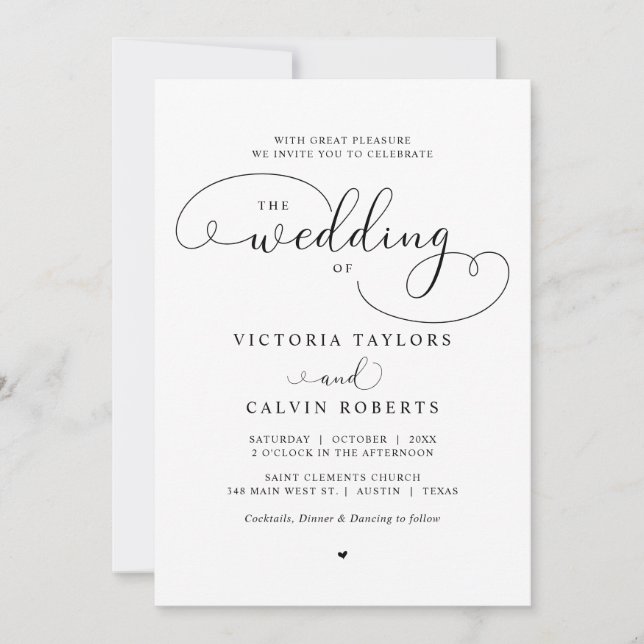 Invitación Elegante caligrafía romántica Boda de guiones Invi (Anverso)