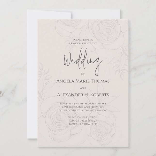 Invitación Elegante caligrafía romántica floral suave de Rubo (Anverso)