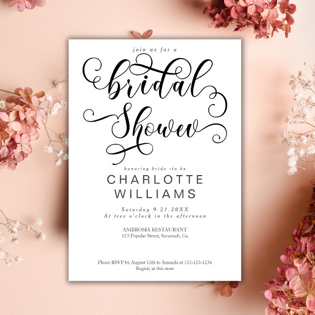 Invitación Elegante caligrafía romántica guión ducha de novia (Subido por el creador)