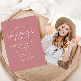 Invitación Elegante caligrafía Rosa Dusty Graduación fotográf