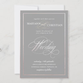 Invitación elegante caligrafía rosa gris boda