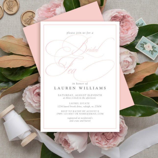 Invitación Elegante caligrafía rosa Té de novia formal (Subido por el creador)