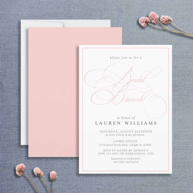 Invitación Elegante caligrafía rosada Brunch formal de novias (Subido por el creador)