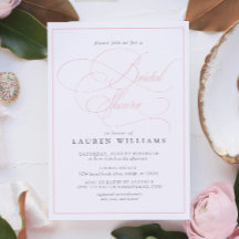 Elegante caligrafía rosada Ducha formal de novias