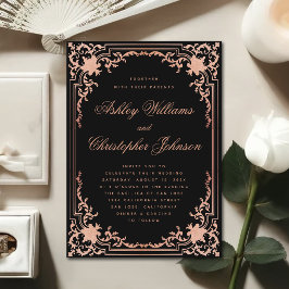Invitación Elegante caligrafía rosada negra Boda vintage