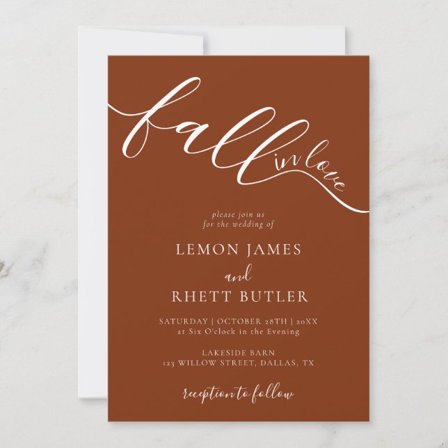 Invitación Elegante caligrafía rústica cae en amor Boda (Anverso)