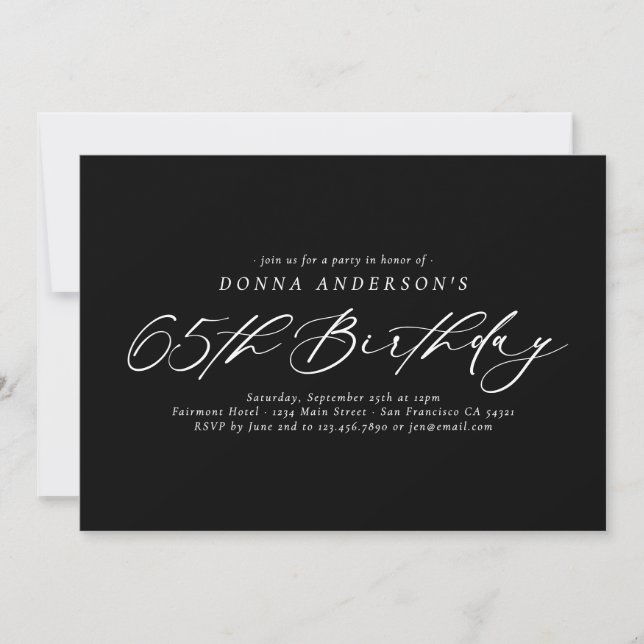 Invitación Elegante caligrafía Script 65º cumpleaños (Anverso)