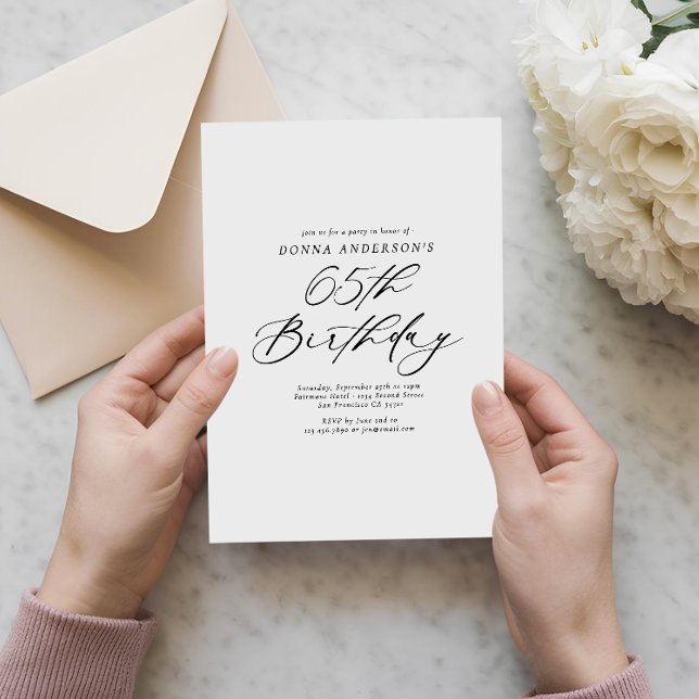 Invitación Elegante caligrafía Script 65º cumpleaños (Subido por el creador)