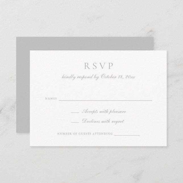 Invitación Elegante caligrafía Script Boda gris RSVP (Anverso / Reverso)