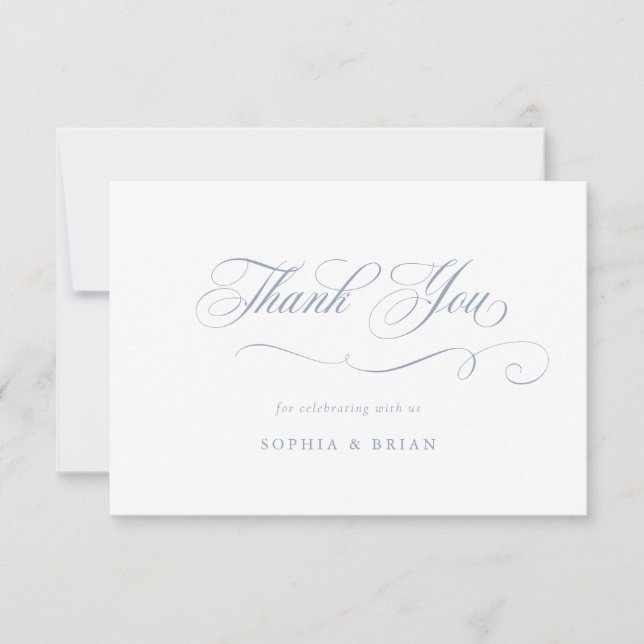 Invitación Elegante caligrafía Script Dusty Blue Gracias (Anverso)