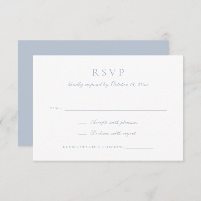 Invitación Elegante caligrafía Script Dusty Blue Wedding RSVP (Anverso / Reverso)