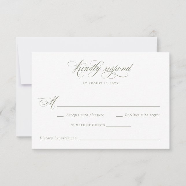Invitación Elegante caligrafía Script Sage Wedding RSVP (Anverso)