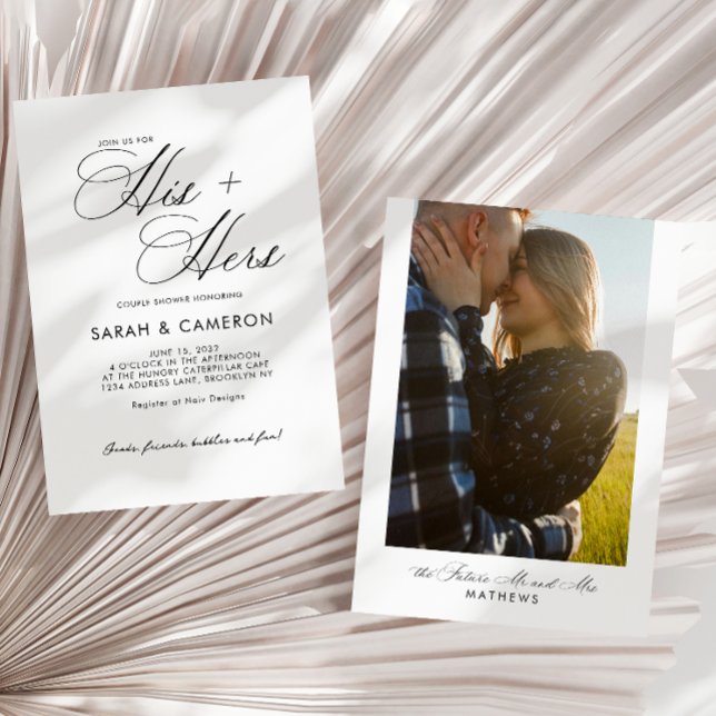 Invitación Elegante caligrafía Su Foto De Ducha Pareja (Subido por el creador)