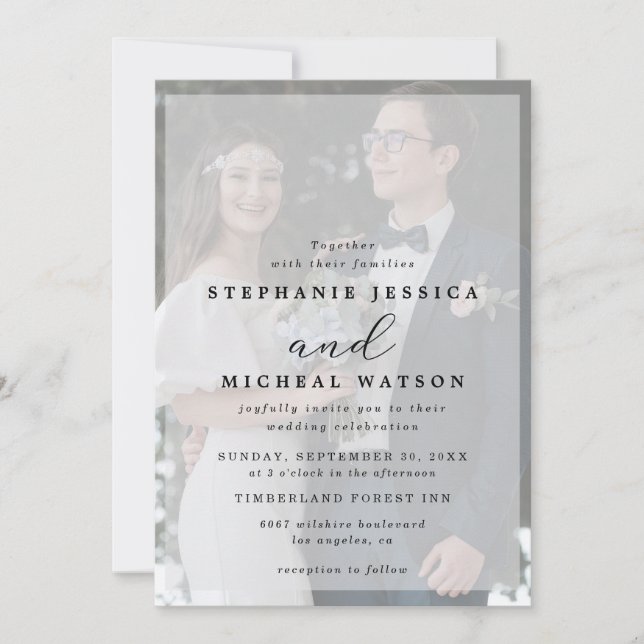 Invitación  Elegante caligrafía Vellum Boda superpuesto de fo (Anverso)