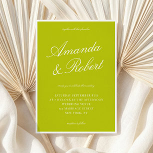 Invitación Elegante Caligrafía Verde Amarillento Boda de Dine