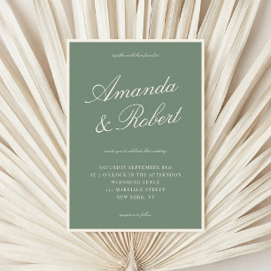 Invitación Elegante Caligrafía Verde Sabio Boda de Dinero Ant