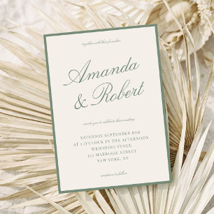 Invitación Elegante Caligrafía Verde Sabio Boda de Dinero Ant