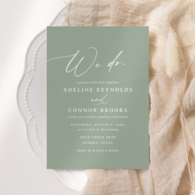 Invitación Elegante caligrafía verde sabio que hacemos Boda (Subido por el creador)