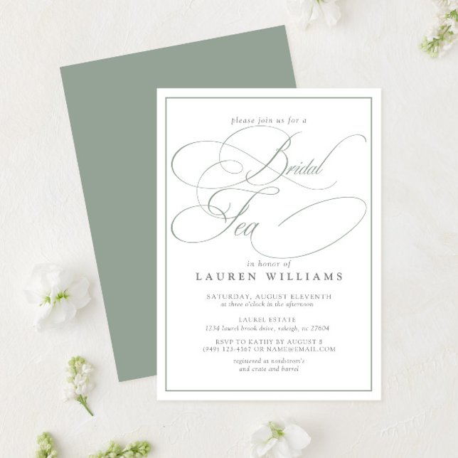 Invitación Elegante caligrafía verde sabio Té de novia formal (Subido por el creador)