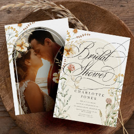 Invitación Elegante caligrafía y foto ducha de novias bohemia