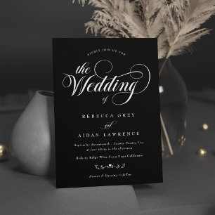 Invitación Elegante caligrafo clásico Boda blanco y negro
