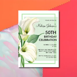 Invitación Elegante Calla Blanca Lily Floral 50 cumpleaños