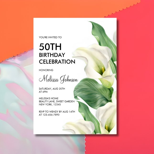 Invitación Elegante Calla Blanca Lily Floral Verdor Cumpleaño (Subido por el creador)