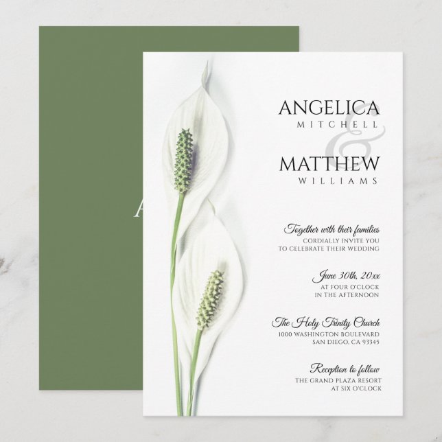 Invitación Elegante Calla Blanca Lily Flores Boda Floral En (Anverso / Reverso)