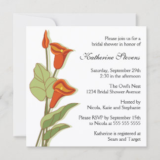 Invitación Elegante Calla Lily en Naranja Bridal Shower