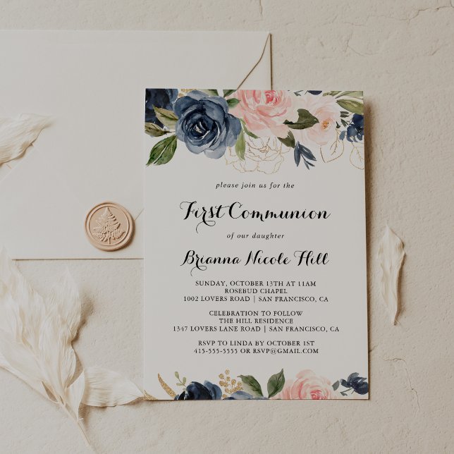 Invitación Elegante Calligrafía Floral de Invierno Primera Co (Subido por el creador)