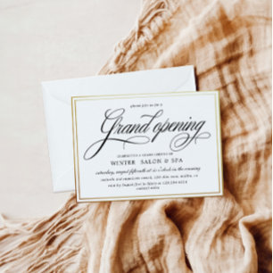 Invitación Elegante Calligraphy Gold Grand Opening