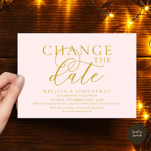 Invitación Elegante cambio de fecha de boda tipográfica chic