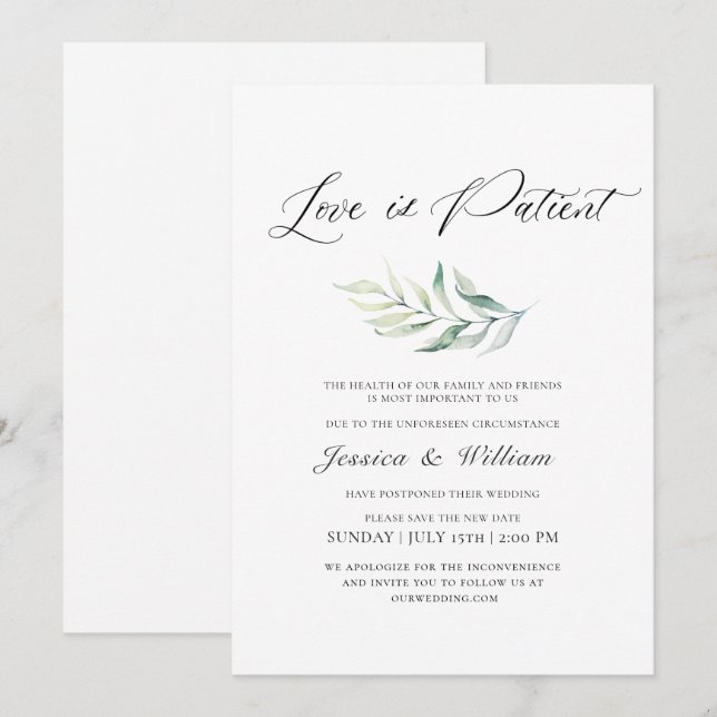 Invitación Elegante cambio de fecha El amor es acuarela pacie (Anverso / Reverso)