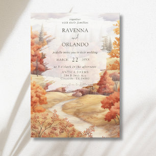 Invitación Elegante Camino de Bosque de Otoño Hojas Caída Bod