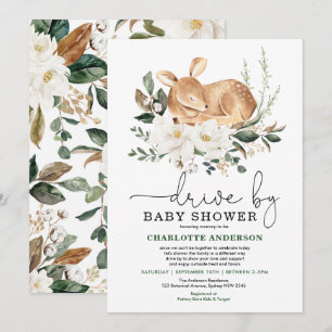 Invitación Elegante Camino Floral De Marfil De Venado Por Bab