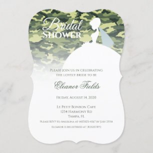 Invitación Elegante Camo Print con ducha de novia vestida de