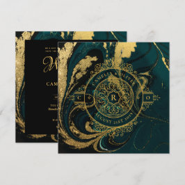 Invitación Elegante Campaña de Oro Verde Esmeralda Vintage
