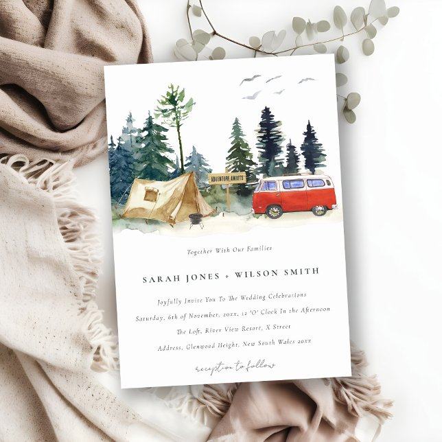 Invitación Elegante Camping Watercolor Pine Forest Boda (Subido por el creador)