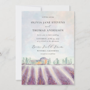 Invitación Elegante campo de lavanda moderna todo en un Boda