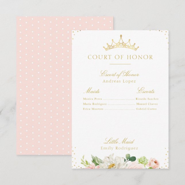 Invitación Elegante cancha de honor rosa y floral (Anverso / Reverso)