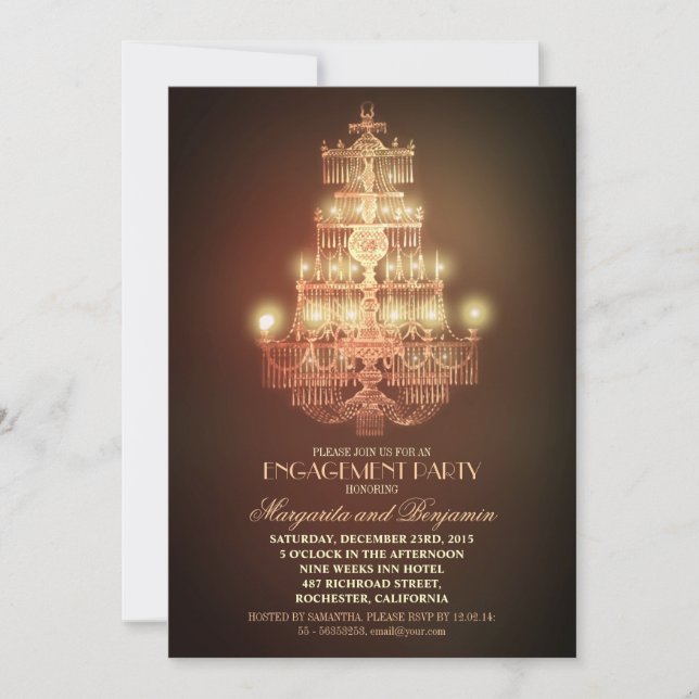 Invitación elegante candelabro vintage fiesta de compromiso i (Anverso)